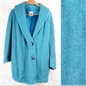 Manteau Neusteters années 60, veste plumeau, turquoise, vêtements d'hiver vintage pour femmes