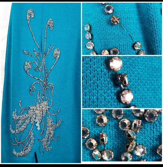 1960s ILGWU Beaded Dress, Sleeveless, Turquoise, … - image 4
