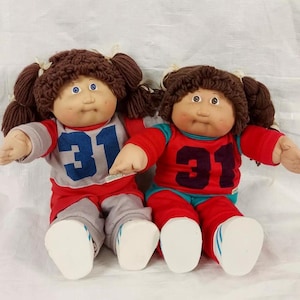 1980s Cabbage Patch Kids Doll Fraternal Twins / Sports Friends, Vintage 80s TV Cartoon Toy Toys, Brown Hair Eyes Blue, Original Outfits