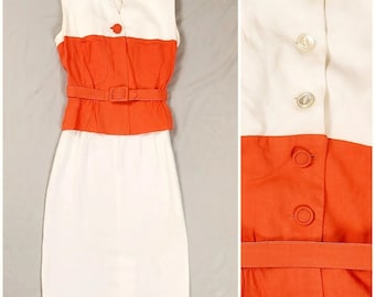 1960s Handmade Two-Piece Shift Dress w/ Sleeveless Blouse, Vintage Women&#39;s Clothing 60s Retro