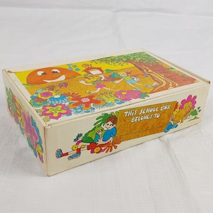 1970s School Pencil Box by General Box Co., Vintage 70s Elementary