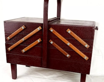 1960s Singer Accordion Sewing Chest, Restored, Wood Vintage 60s Sewing Clothes Making Homemaking Notions Alterations