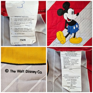 1990-tals Musse Pigg 4-delat sängklädset med överkast, lakan och örngott, vintage 90-tals Disney sovrumsdekoration i popkonststil, tillverkad i USA bild 8