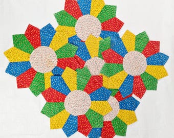 Placemats in Dresden-stijl uit de jaren 70, veel 6, 16 inch, handgemaakt zelfgemaakt, bloemenster, vintage jaren 70 huisdecor tafelblad, eettafel diner