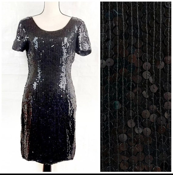 1980s Styleworks Sequined Little Black Dress, LBD… - image 1