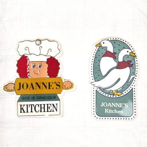 1980s Joanne&#39;s Personalized Magnet Set, Lot 2, Vintage 80s Kitchen Refrigerator Home Decor, Chef Goose Geese Red Hair Redhead