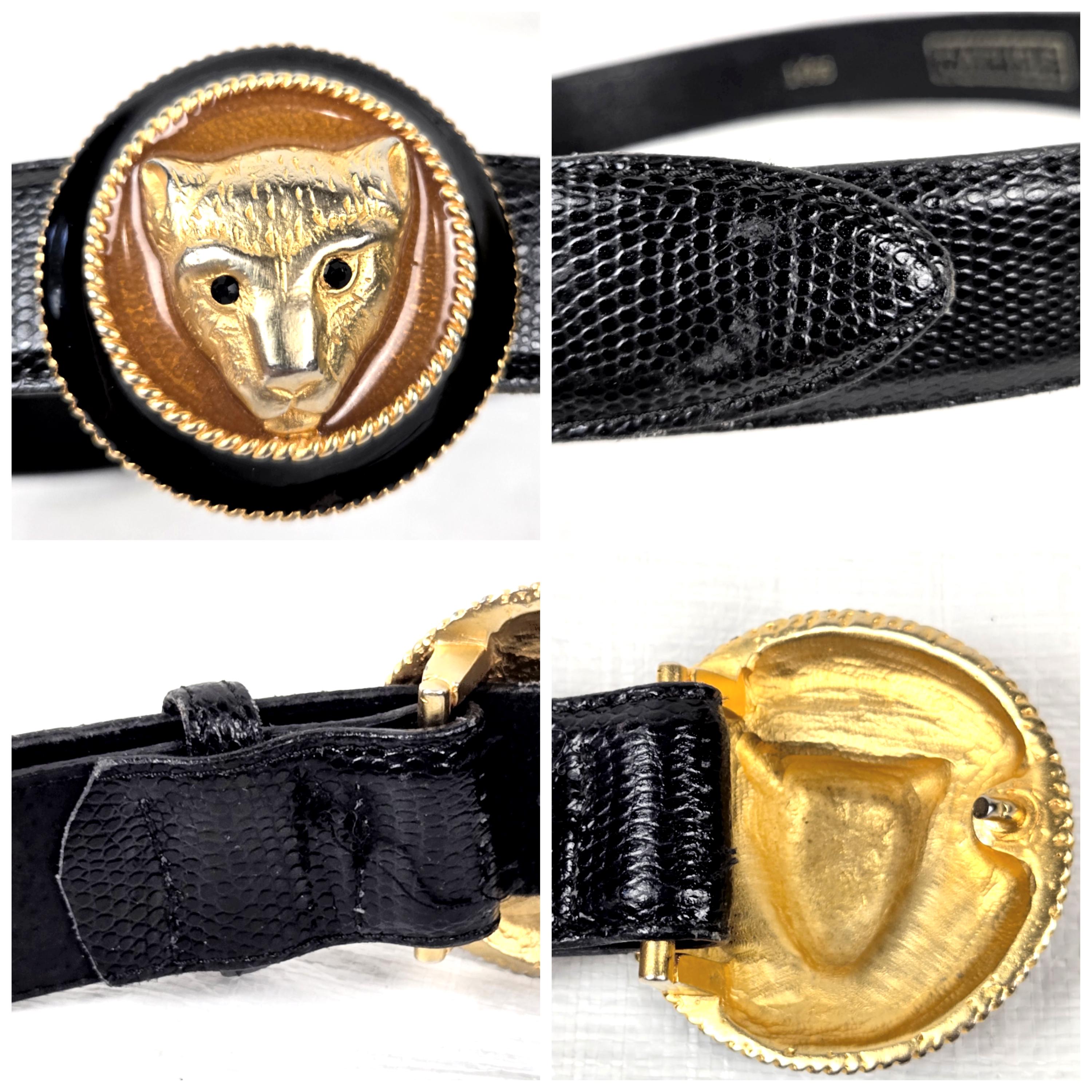 1980s Carlisle Black Belt W/ Leopard Head Buckle, Chunky 
