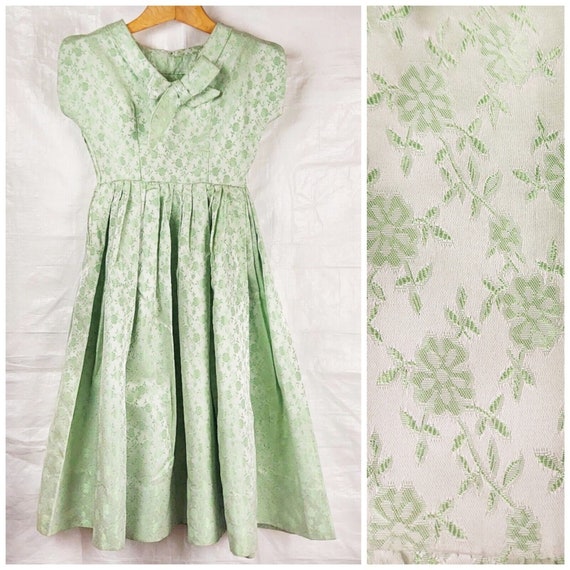 1950s Fit / Flare Dress, Silk Brocade, Handmade, … - image 1