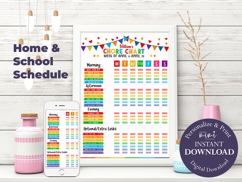 editable chore chart kids daily schedule weekly planner etsy