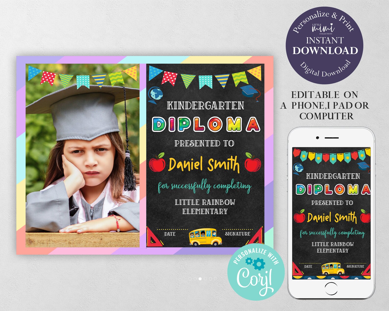 Editable Kindergarten Diploma With Photo Instant Download Etsy Canada