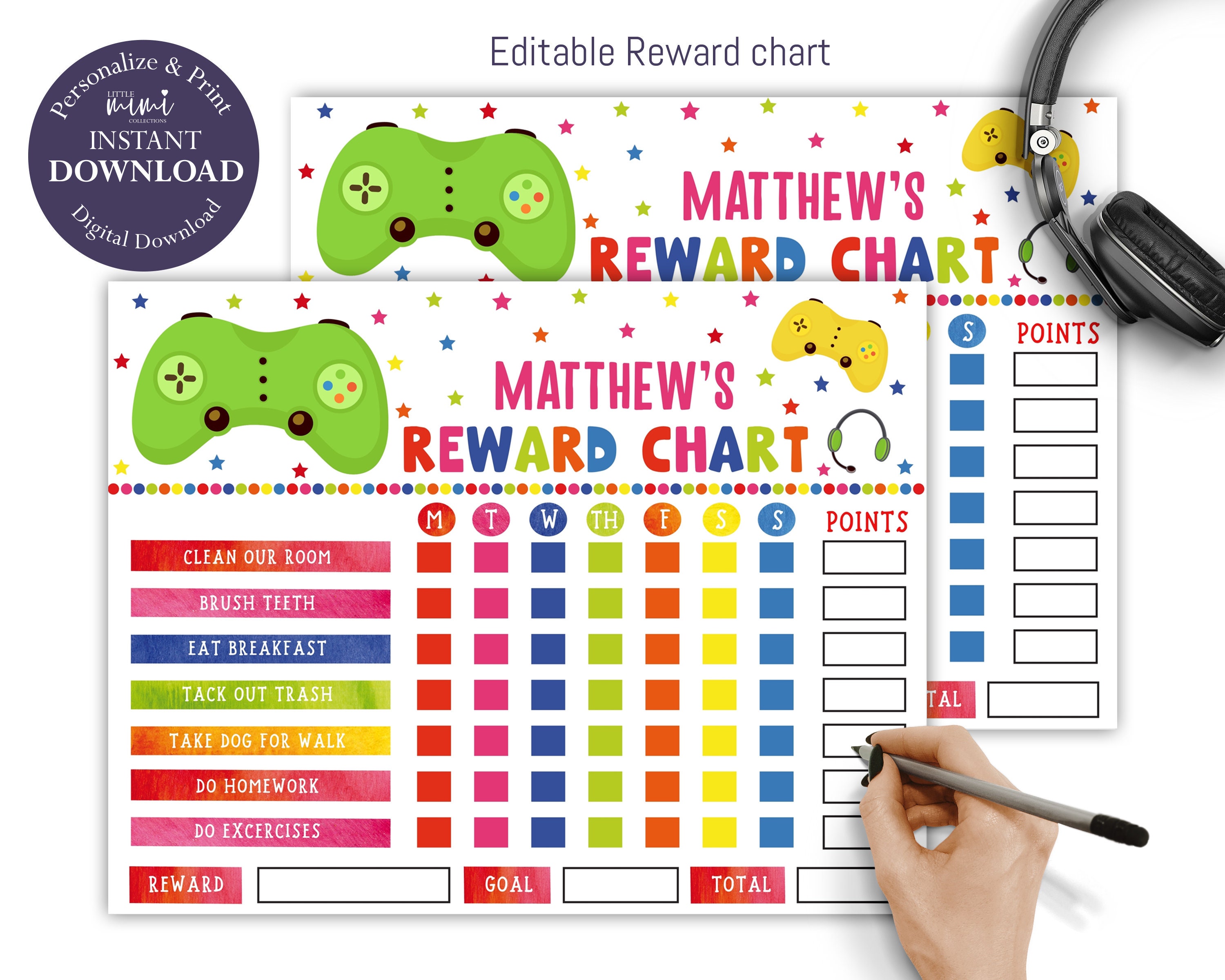 Editable Gaming Reward Chart Task Kids Chore Chart Remote | Etsy