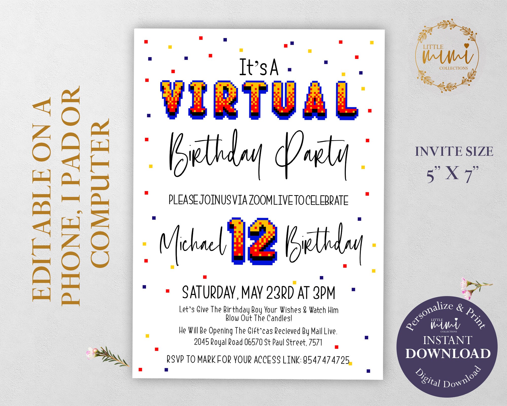 EDITABLE Virtual Birthday Invitation Online Social Distancing | Etsy