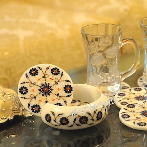 Marble Tea Coaster Set | Royal Look Drink Coaster Set 4.5 Inches | Marble Handmade Coaster | White Coffee Coaster Set | Gift-able Coaster