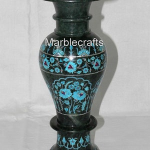 Vaso e fioriera in marmo verde / Vaso da fiori da 35 cm con intarsio turchese / Fioriera in pietra realizzata a mano / Regalo artistico indiano per la casa, ideale per lui