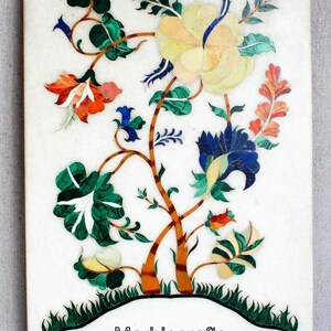 Rectangle Marble Coffee Table Top | Vintage Art Inlay Work Wall Decor for Hotel | Office & Home Decor | Abstract Marble Entryway Table Top