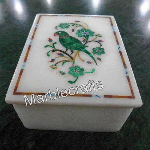 6 x 4 popular Inches Pietra Dura Art Accessories Box for Corporate Gift White Marble Rectangle Shape Trinket Box with Elegant Look