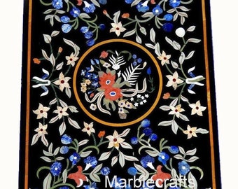 Rectangle Marble Dining Table Top | Nature Art Inlay Hallway Sofa Center Table | Black Marble Desk for Office Decor | Handmade Marble Table