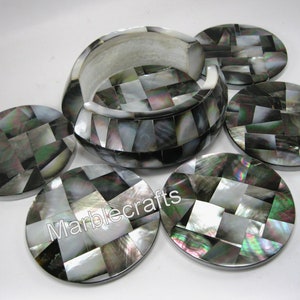 Mother of Pearl Tea Coaster Set / Marble Wine Coaster 4.5 Inches / Beer Coaster / Decorative Coaster for Table Decor / MOP Gift-able Coaster