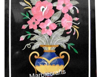 Bloemenvaas kunst wandaccent met ingelegde stenen | Marmeren eettafelblad voor restaurantdecoratie | Marmeren wanddecoratie als huwelijksgeschenk