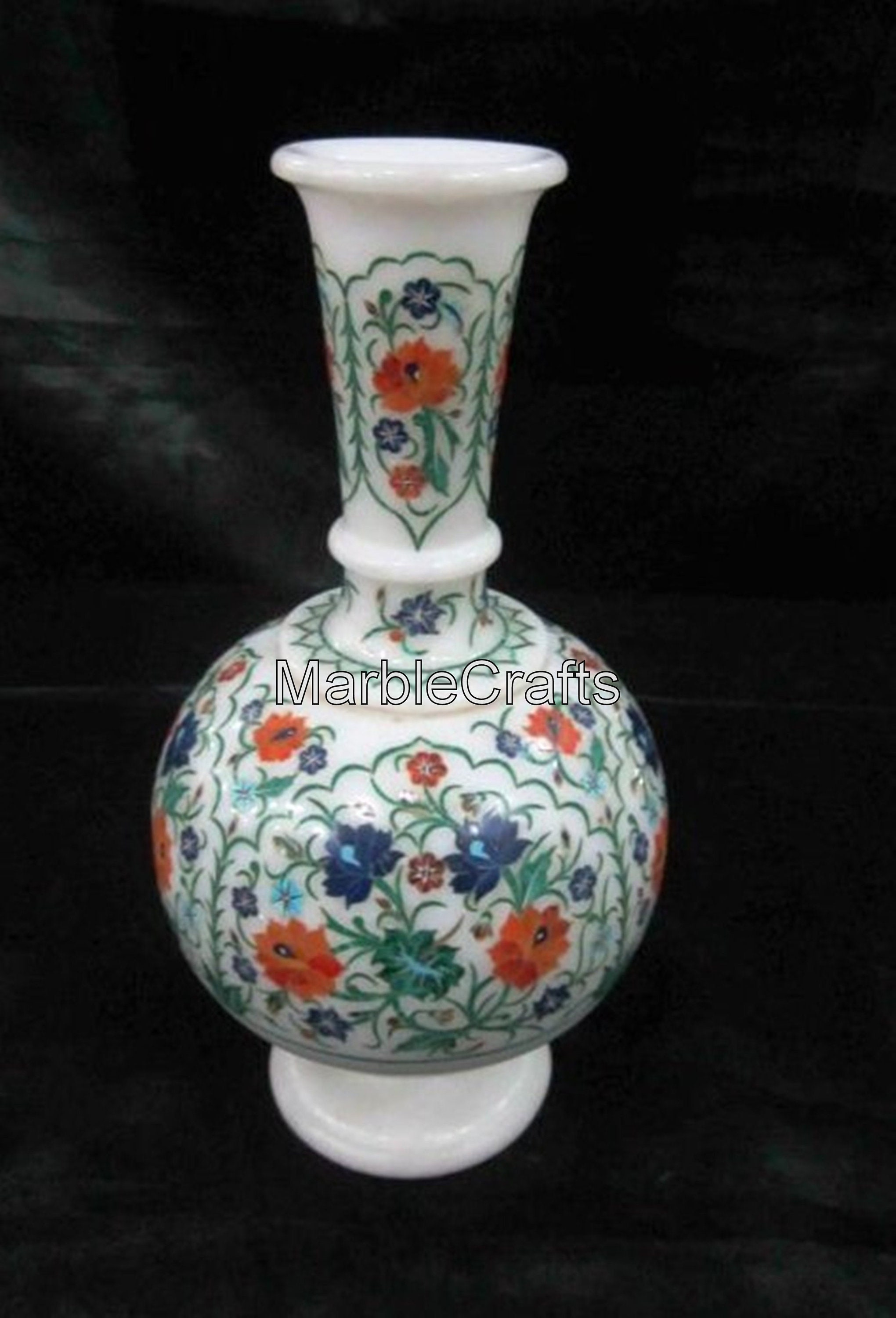 12 Inches Marble Decorative Vase with Intricate Work Flower Etsy