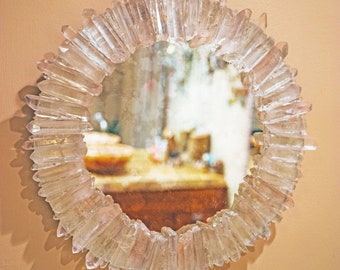 Espejo de trabajo de cristal, espejo de salón de mármol de forma redonda de Indian Heritage Art and Crafts