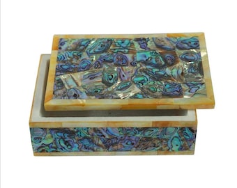 宝石象嵌大理石の記念品ボックス｜手作りインド製ジュエリーボックス