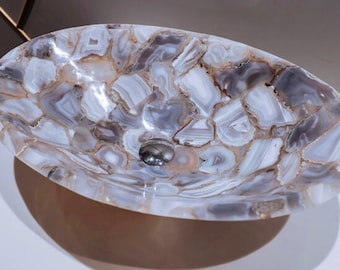 Natürliches Achat-Stein-Epoxid-Waschbecken-ovale Form-Marmor-Puderraum-Gefäß vom Kulturerbe Kunst und Handwerk