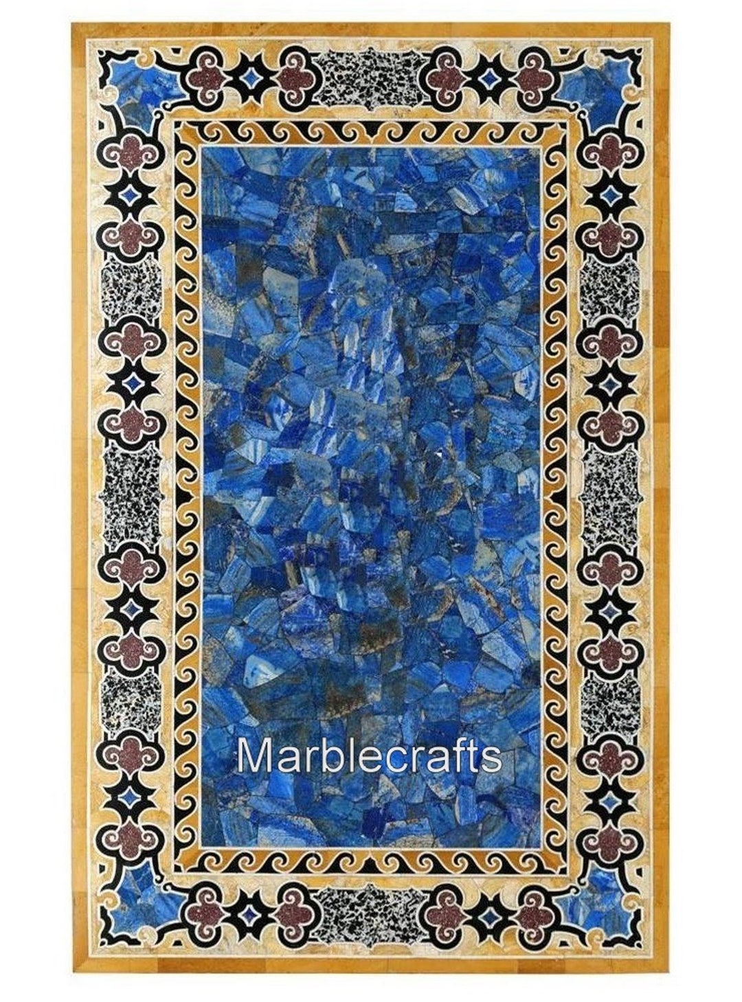 Beautiful Look Dining Table Top Overlay Work With Lapis Lazuli Etsy