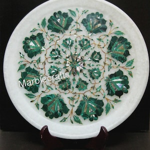 Marble Decorative Plate | Malachite Serving Plate | Marble Restaurant Decor Plate 12 Inches | Round Marble Plate | Marble Collectible Plate