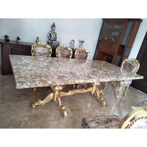 Light Grey Agate Coffee Table Top | Natural Agate Stone Tabletop | Luxury Living Room Side Table | Handmade Custom Sofa Corner Table Top