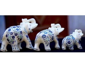 大理石の象の像 | 8インチの手彫りの禅の象の置物 | サイド