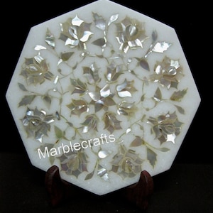 Mother of Pearl Inlay Marble Tea Pot Stand | 6 x 6 Inches Decorative Kettle Stand | Royal Look Marble Platter | Handmade Marble Teapot Base