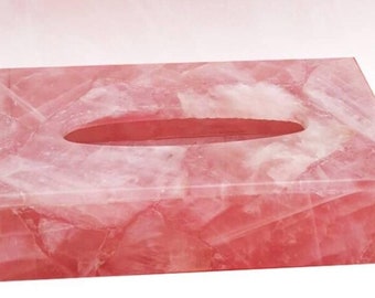 9 x 5 Inches Rose Quartz Resin Art Tissue Paper Box Rectangle Shape Pink Marble Napkin Holder Box for Restaurant Table Decor