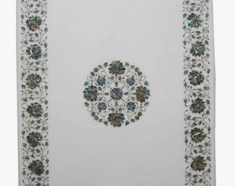 Abalone Shell Inlay Dining Table Top with Modern Look | Rectangle White Marble Conference Table for Office | Indian Marble Hallway Table Top