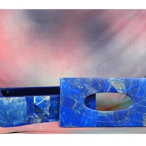 Caja de pañuelos de lapislázuli / Porta pañuelos azul / Servilletero de piedra para decoración de mesa de comedor / Elegante porta pañuelos de 9 x 5 pulgadas