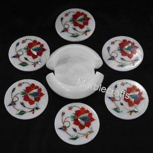 Marble Tea Coaster Set | Marble Coffee Coaster Set 4.5 Inches | Stone Drink Coaster Set | White Handmade Coaster Set | Beer Coaster Set
