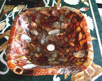 Red Agate Sink | Handcrafted Red Agate Wash Basin | Antique Stone Bathroom Sink | Luxury Vanity Decor Table Mounted Vessel | Handwash Bowl