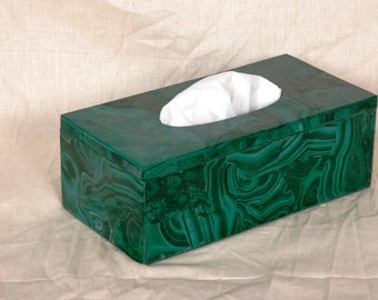 9 x 5 Inches Malachite Stone Random Work Tissue Paper Holder Box Rectangle Shape Marble Handkerchief Box for Dining Table Decor