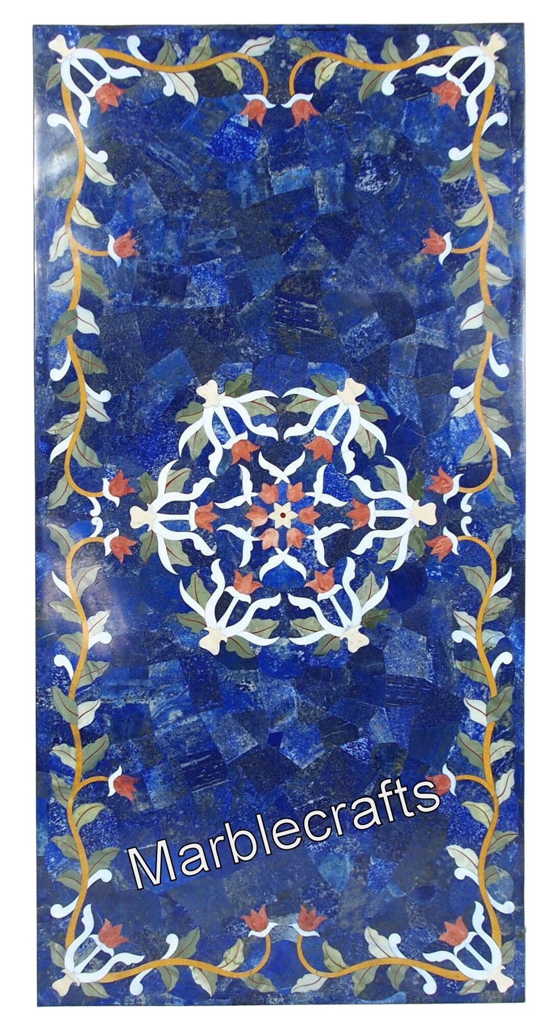 Rectangle Shape White Marble Dining Table Top Lapis Lazuli Etsy