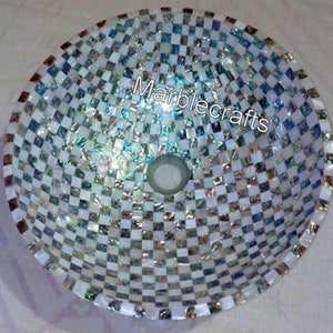Mother Of Pearl Bathroom Sink | Handcrafted Abalone Shell Vessel Basin | Round Countertop Vanity Bowl | Luxury Kitchen Sink for Home & Hotel