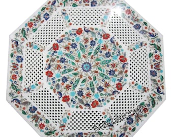 Indian Marble Coffee Table Top | Filigree Work Patio Table for Garden Decor | Stone Inlay Side Table | Handmade Center Table with Sleek Look