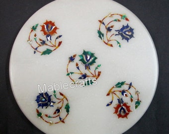 Handcrafted Marble Chakla with Floral Art Inlay | Round Stone Roti Maker & Tortilla Press | Artisan Kitchen Decor | Unique Housewarming Gift