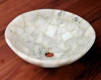 Round Shape White Marble Powder Room Vessel Quartz Stone Epoxy Vanity Van Sink for bathroom and Kitchen Decor