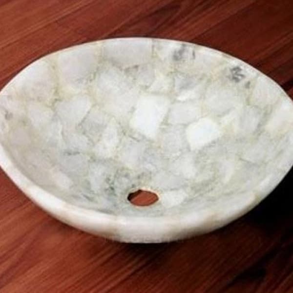 Round Shape White Marble Powder Room Vessel Quartz Stone Epoxy Vanity Van Sink for bathroom and Kitchen Decor