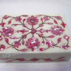 6 x 4 Zoll Marmor Schmuckschatulle mit frechem Look Pink Perlmutt Inlay Arbeit Mehrzweckbox