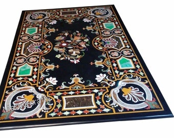 Black Marble Dining Table Top | Handmade Natural Stone Kitchen Table Top | Custom Marble Table Top | 30 x 48" Luxury Marble Restaurant Table