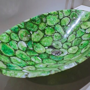 Green Agate Wash Basin | Luxury Stone Sink for Bathroom & Kitchen | Countertop Vanity Vessel | Agate Powder Room Sink | Agate Handwash Bowl