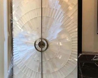 Rectangle Shape White Marble Cupboard Door Selenite Stoen Resin Art Almira Door for Bedroom Decor