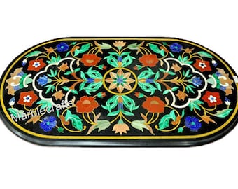 Marble Patio Table Top for Home & Hotel Garden Decor | Boho Look Dining Table Top | Stone Inlay Sofa Center Table | Marble Living Room Table