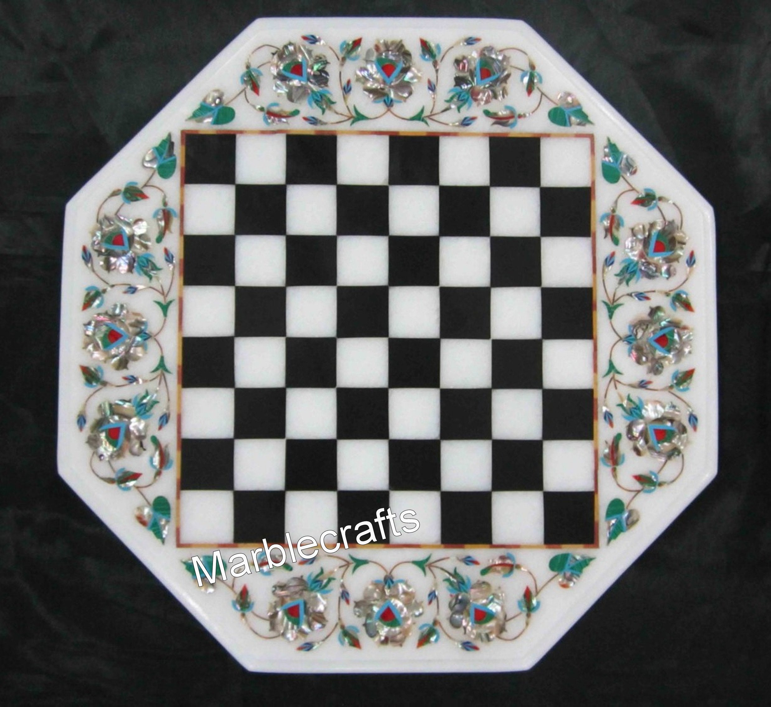 Marble Coffee Table Abalone Shell Inlay Work White Chess Table Etsy